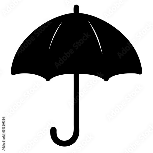 Simple black silhouette of an umbrella against a white background image