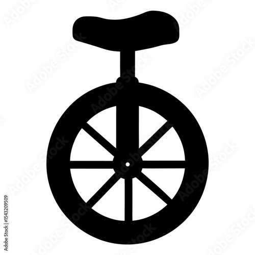 Simple black and white one wheeled bicycle silhouette icon illustration