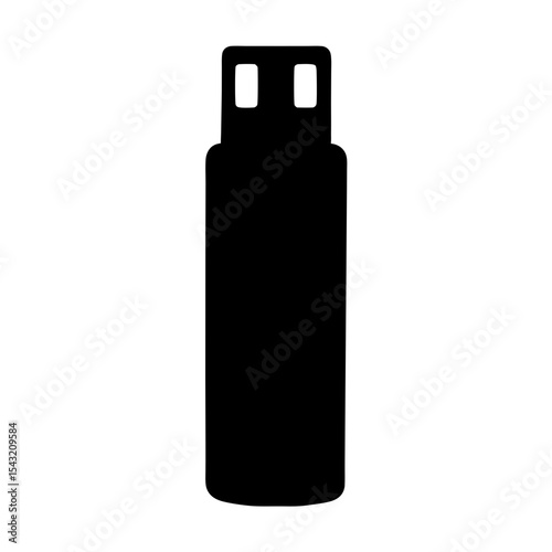 A black silhouette of a USB flash drive, a common data storage device