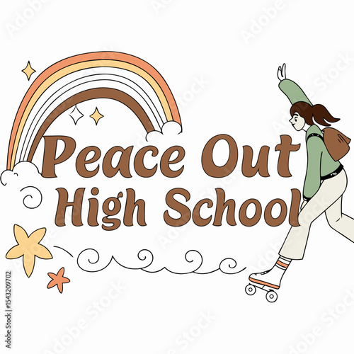 Peace out high school girl roller skating rainbow