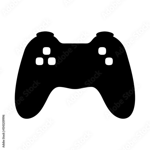 Simple black and white silhouette of a video game controller icon