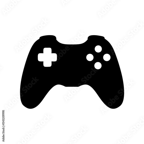 Black silhouette graphic of a classic video game controller on white