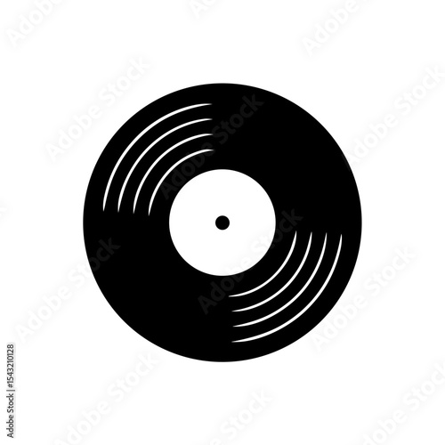 A minimalistic black and white vector illustration of a vinyl record