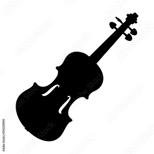Simple Black Silhouette of a Violin or Fiddle Against a White Background
