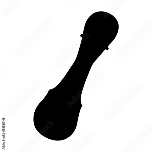 A stark black silhouette of a stringed instrument set against white