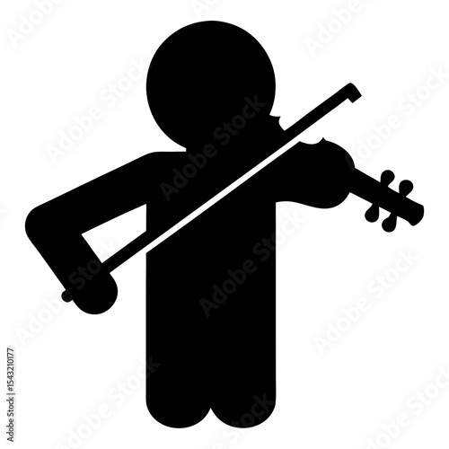 Stylized black icon of a person playing the violin with focus