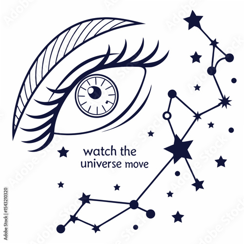 Mystical eye gazing at the universe constellation design element