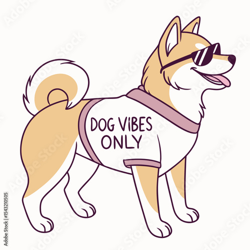 Cool shiba inu dog wearing sunglasses dog vibes only t-shirt
