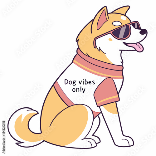 Cool shiba inu dog wearing sunglasses dog vibes only shirt