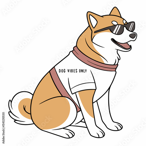 Cool shiba inu dog wearing sunglasses dog vibes only t-shirt
