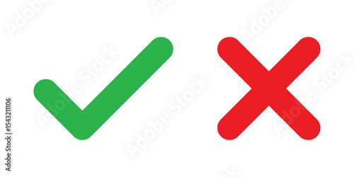 Check mark icons. green check mark and red cross mark icon set. green tick and red x. Symbols of approval and Decline, vector illustration