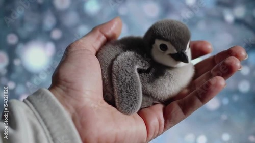 手のひらサイズの小さなペンギンの赤ちゃん