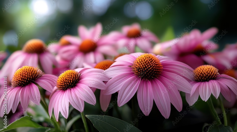 Obraz premium A stunning display of vibrant pink flowers in a lush green setting, showcasing nature's beauty and inviting a sense of tranquility and joy to the viewer's heart.