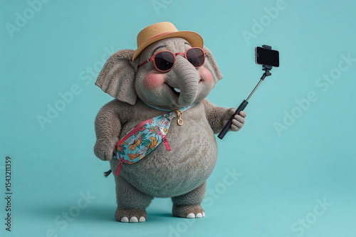 Cartoon Elephant Tourist Taking a Selfie
