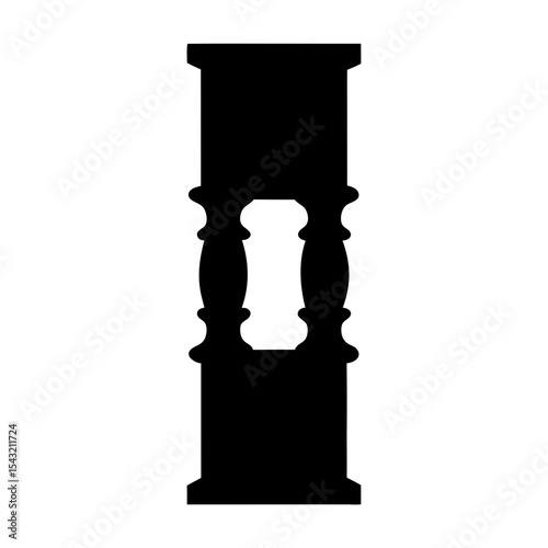 Silhouette of a decorative wooden baluster post with ornate spindle design