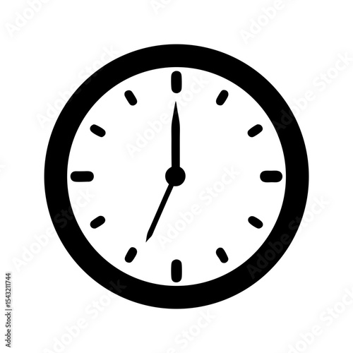 Simple black and white illustration of a classic analog clock design