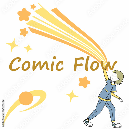 Person playfully catching a comic flow of stars and light