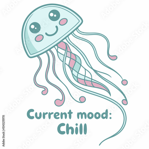 Cute cartoon jellyfish current mood chill ocean animal illustration