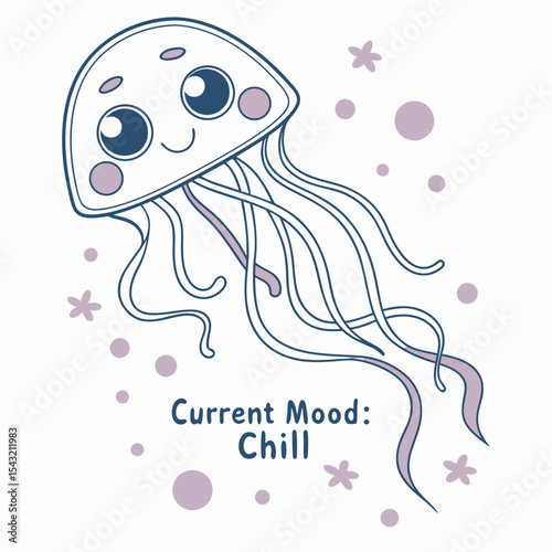Cute cartoon jellyfish illustration current mood chill ocean theme