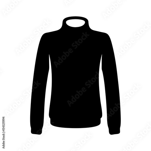 Silhouette of a black longsleeved turtleneck sweater on a white background