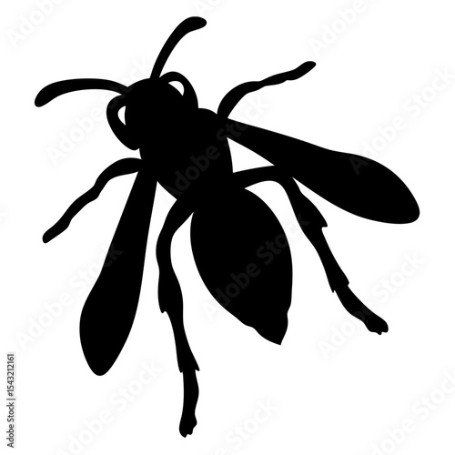 A striking silhouette of a wasp against a bright white background