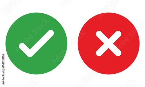 Check mark icons. green check mark and red cross mark icon set. green tick and red x. Symbols of approval and Decline, vector illustration