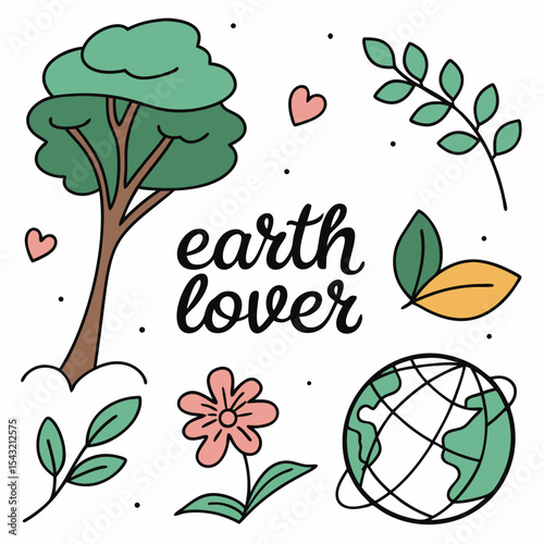 Earth lover illustration featuring tree flower leaves globe