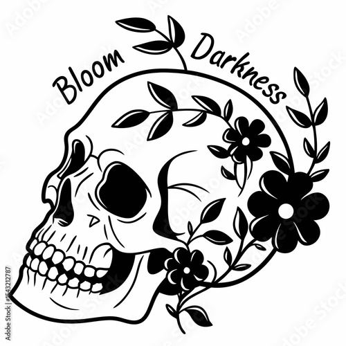 Skull bloom darkness floral gothic tattoo design art
