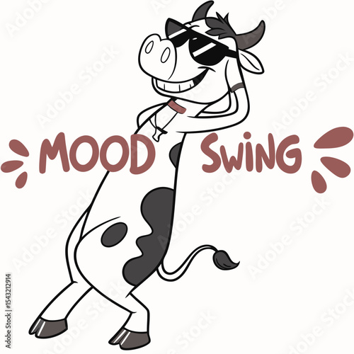 Cool cow character mood swing sunglasses dancing cartoon illustration