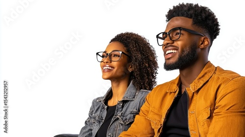 Happy Couple Watching, Smiling, Joyful, Glasses, Fashionable