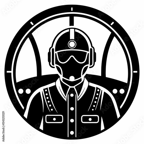 pilot in cockpit silhouette vector black on white background