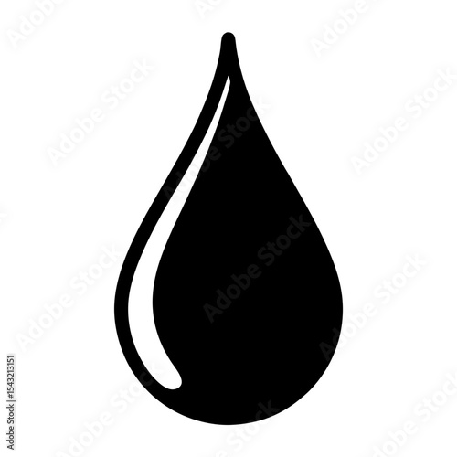 Single black droplet with highlight against a white background design element