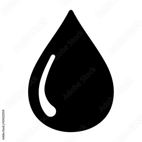 Simple Illustration of a Black Water Drop with Reflective Highlight Detail
