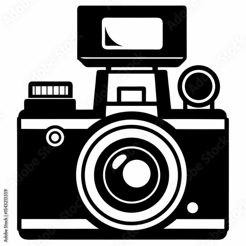 camera flash silhouette vector black on white background