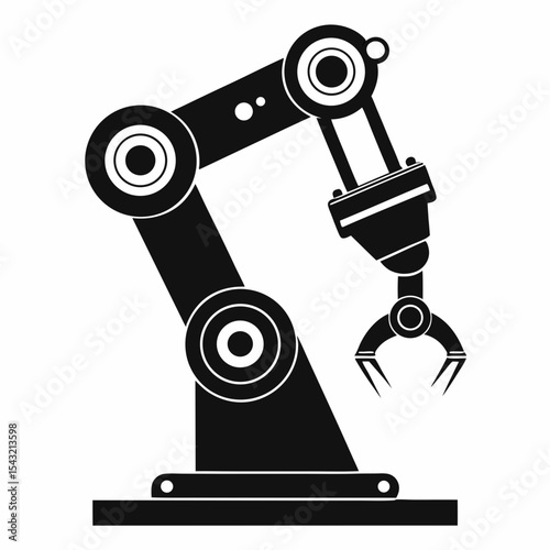 robotic arm working silhouette vector black on white background