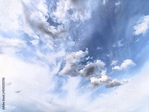 Fototapeta Expansive blue sky with scattered white and grey clouds