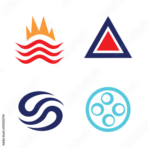 Abstract Logo Collection Red Blue Orange Teal Wave Crown Triangle Circle Design Elements Set