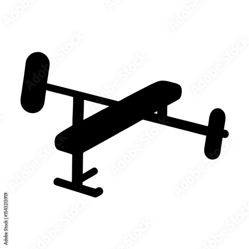 Black and white silhouette of weightlifting bench with barbell for exercise