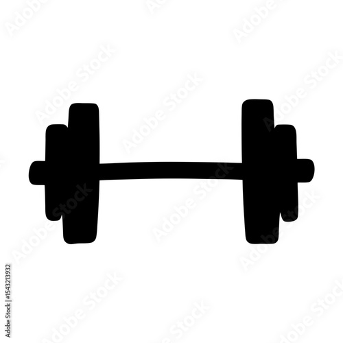 A bold black and white illustration of a barbell for weightlifting and exercise