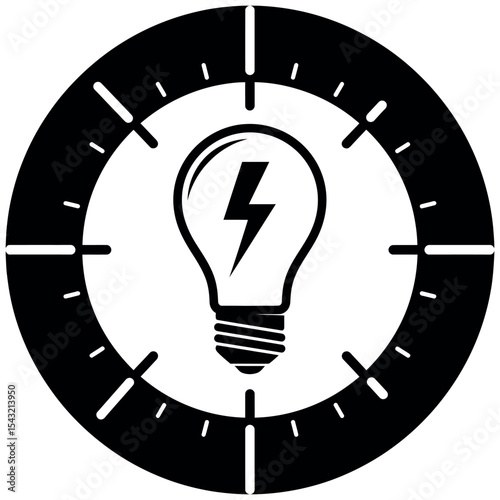Light Bulb with Lightning Bolt Inside a Radiant Circle