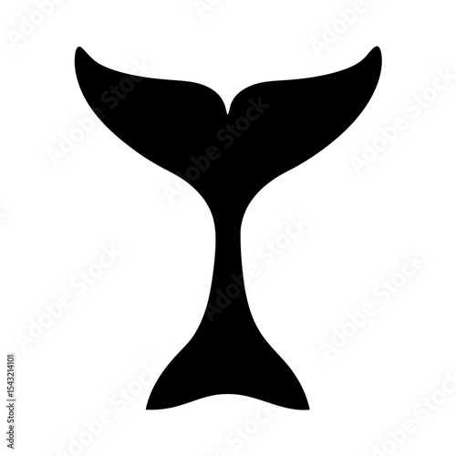 Silhouette of a whale tail fluke set against a pure white background