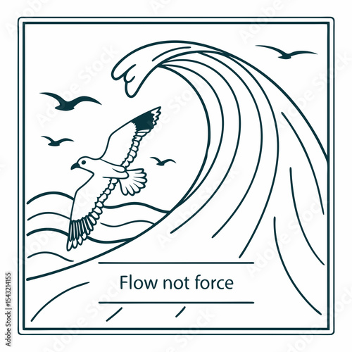 Seagull soaring over a majestic ocean wave flow not force