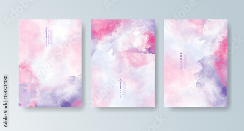 Set of cards with bright colorful vector watercolor background. Design for your date, postcard, banner.