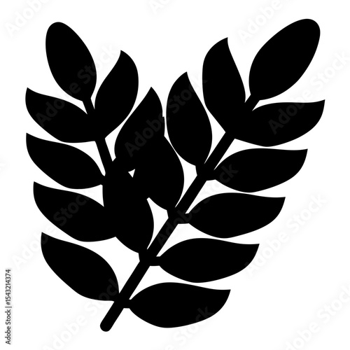 Stylized black silhouette of two symmetrical plant stems with smooth leaves
