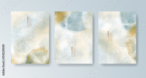 Set of cards with bright colorful vector watercolor background. Design for your date, postcard, banner.