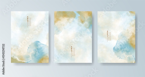 Set of cards with bright colorful vector watercolor background. Design for your date, postcard, banner.