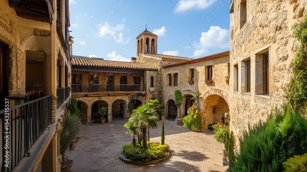 Obraz premium Charming Medieval Village Architecture, Tuscany Italy - Panoramic View of Stone Houses and Rooftops, European Travel Photography