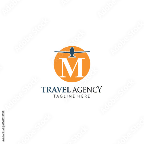 Travel agency vector logo with palm tree, aeroplane, global map, sun, and birds featuring logo for travel company 