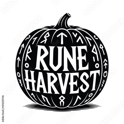 Pumpkin rune harvest image for Halloween designs. Suitable for spooky themes, Halloween decorations, fall festivities, and autumn events.