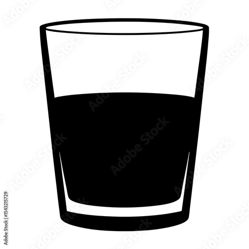 Stylized illustration of a short glass partially filled with a dark liquid